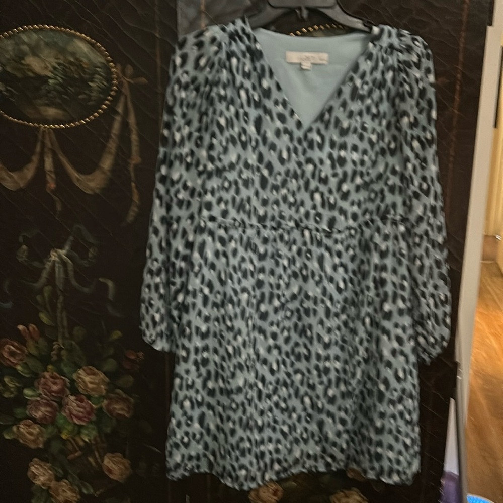 EUC LOFT blue animal print baby doll dress. Size XXSP.